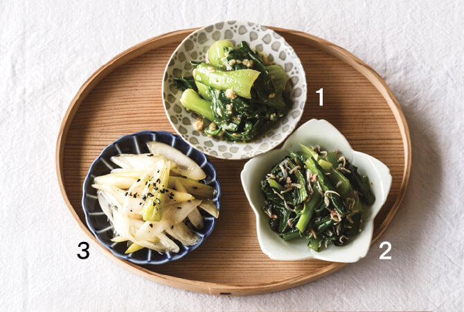 1: チンゲンサイ　2:小松菜　3:長ねぎ