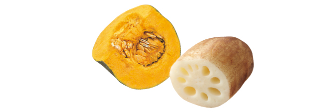 焼くだけで、甘みと香ばしさがふわっと かぼちゃ&れんこんのセット